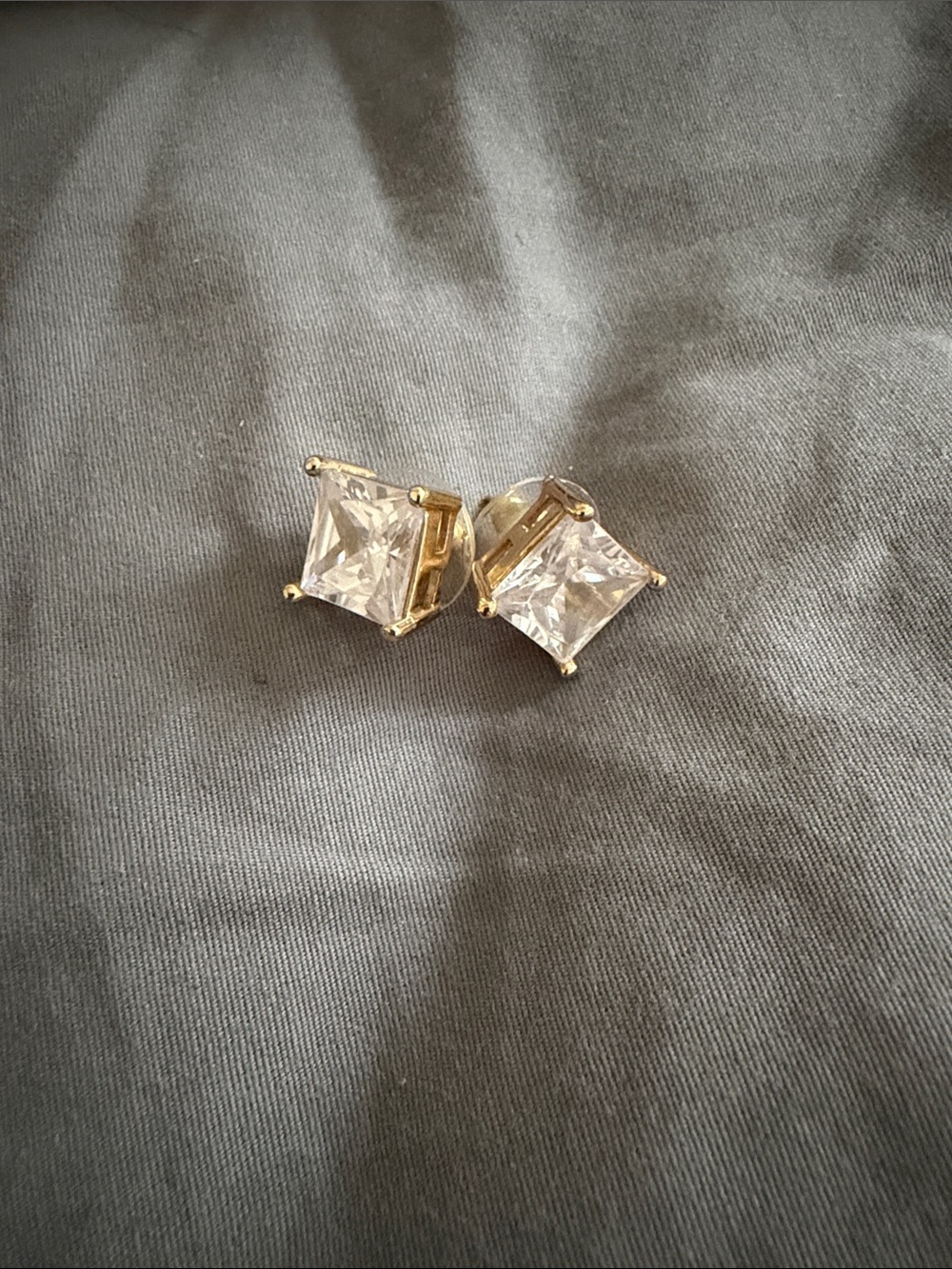 Gold-Plated Square CZ Stud Earrings - Clear